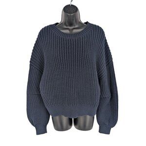 Banana Republic Chunky Knit Sweater Navy Cozy Slouchy Fisherman Pullover Size L